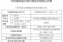 杉德畅刷整理：丹东鼎元村镇银行违法被罚 大股东为丹东银行